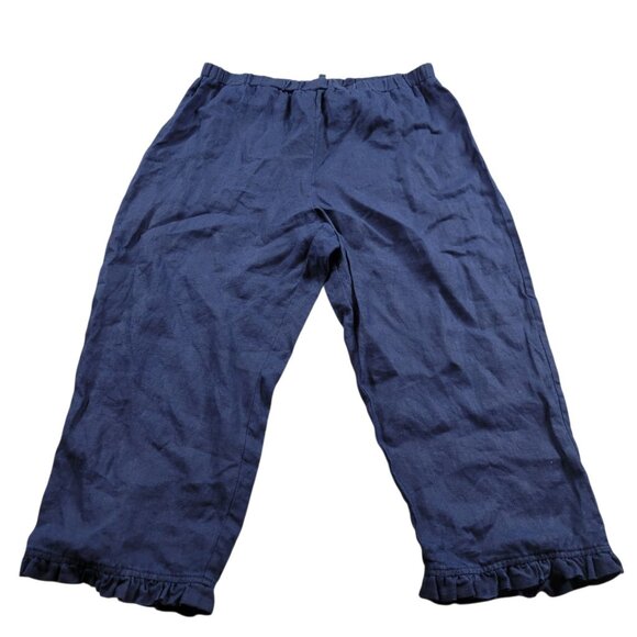 For Cynthia Pants Womens Petite Large Blue 100% Linen Crop Pull On Beachy - Picture 1 of 8